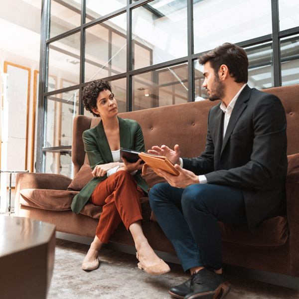 two professionals having conversation