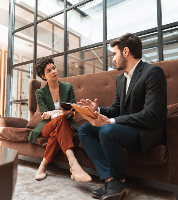 two professionals having conversation