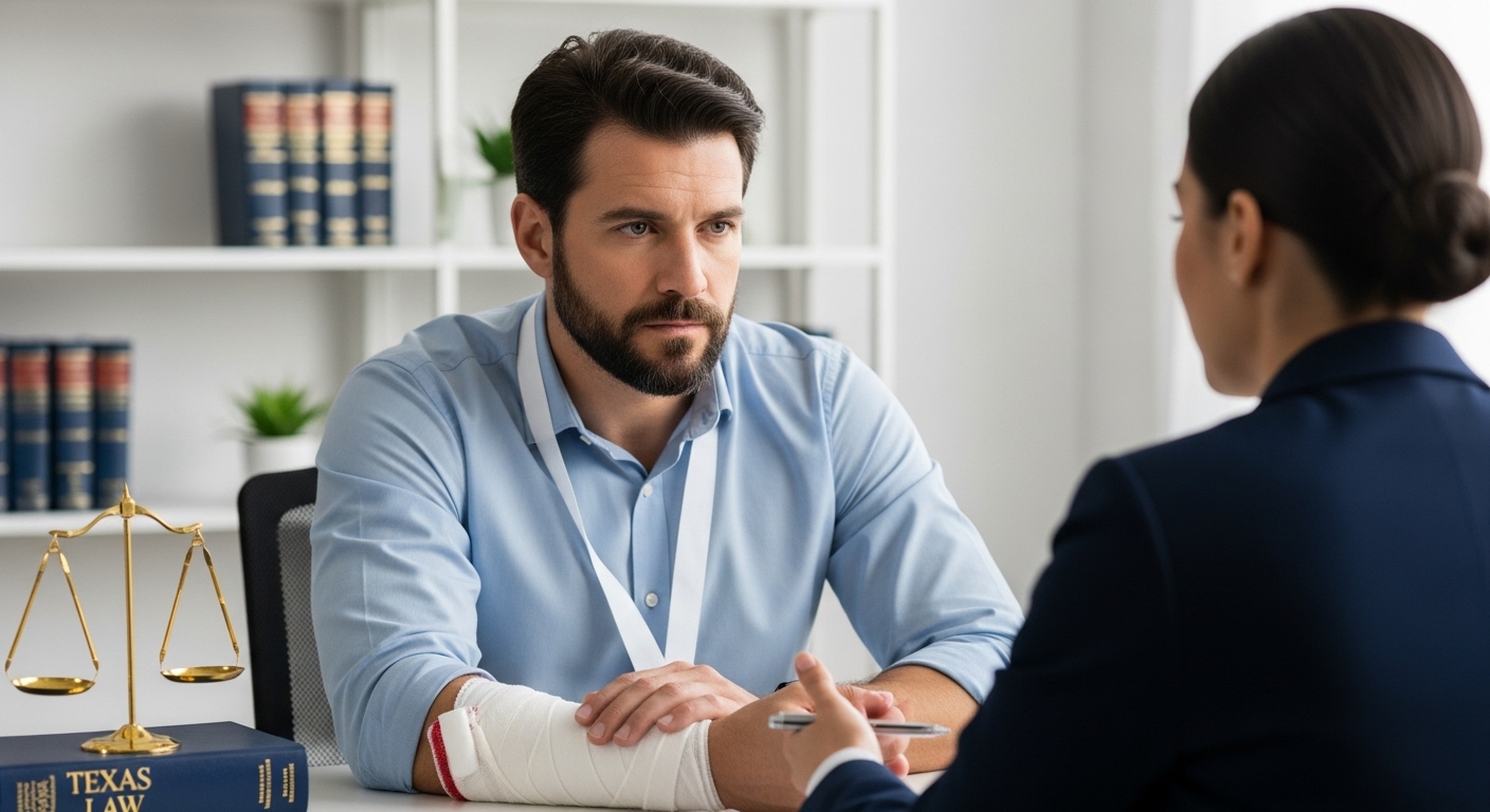 Injured person meeting with a Missouri City dog bite lawyer after a dog attack, discussing legal options.