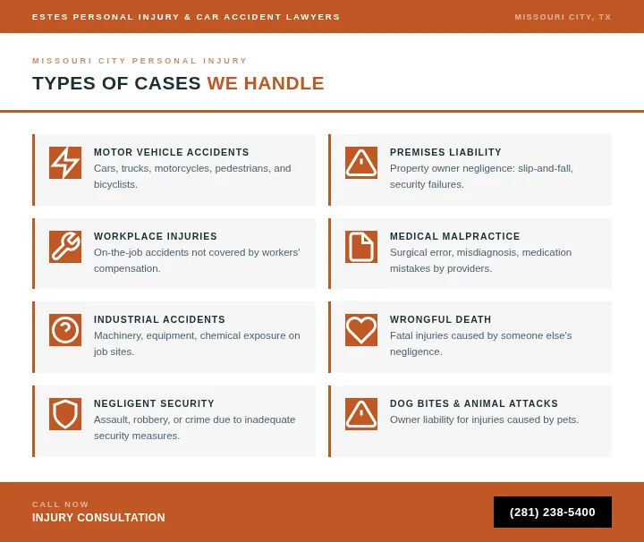 Types of Personal Injury Cases We Handle in Missouri City
