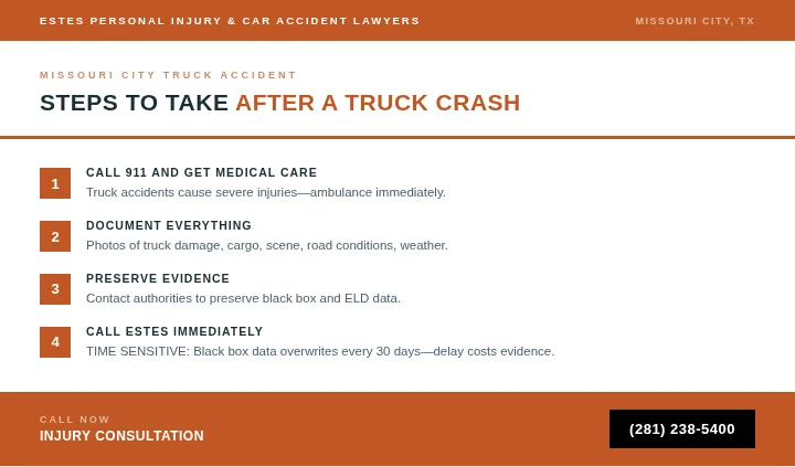 What Steps Should I Take After a Truck Crash in Missouri City?